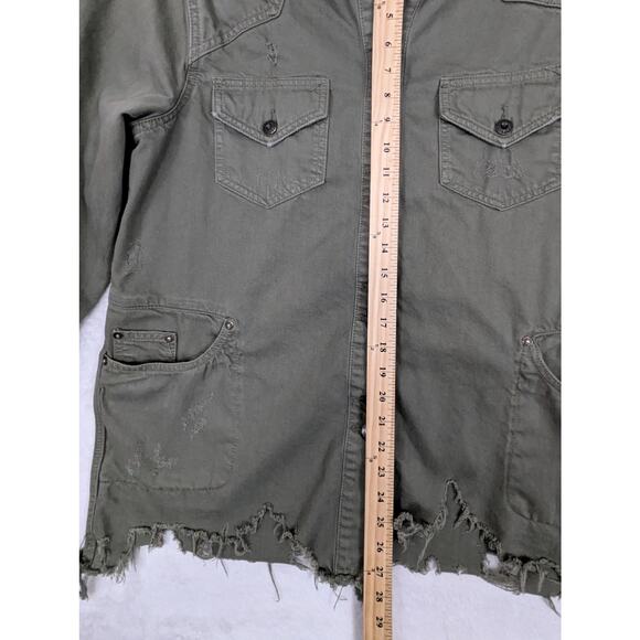Free People Moonchild Women's Oversized Jacket Size Small Olive Green Distressed - Picture 11 of 15